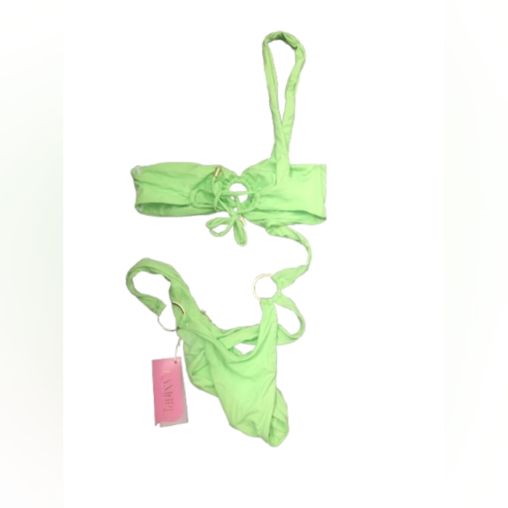 NWT Kamari Green & Gold Cut Out One Shoulder Swimsuit One Piece Sz Xs
